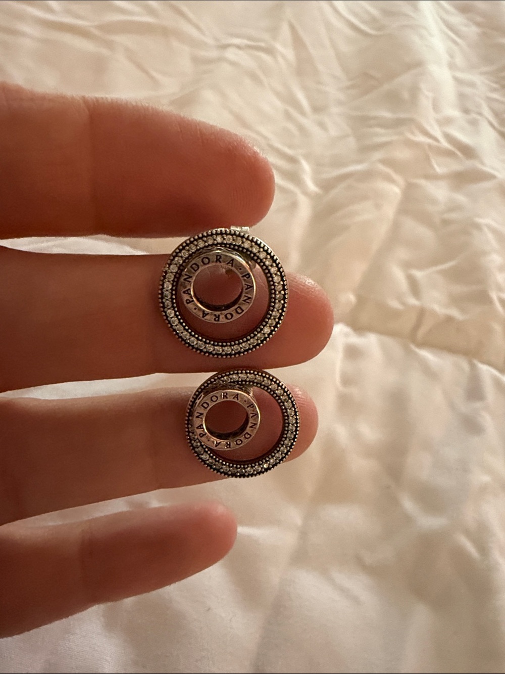 Pandora Silver-Tone Double Hoop Logo Drop Earrings